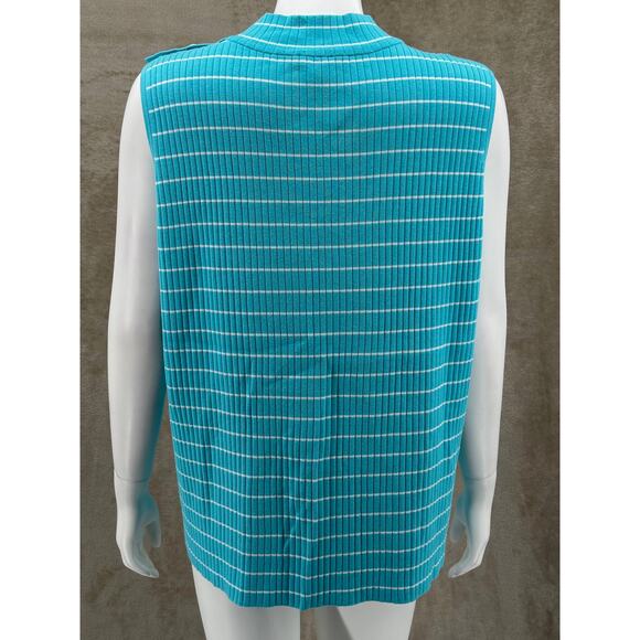 Talbots Sweater Womens 2X Blue Striped Sleeveless Ribbed Knit‎ Mock Neck Office - Picture 5 of 9